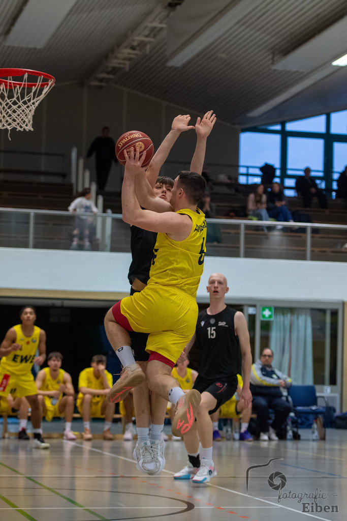 Baskets Juniors/TSG Westerstede-Rasta Vechta 3 | 1. Basketball-Regionalliga; Baskets Juniors/TSG Westerstede (gelb) - Rasta Vechta 3 (schwarz) am 18.01.2025 in Westerstede (Hössensporthalle), Photo: Philip Eiben 2025 - Realisiert mit Pictrs.com