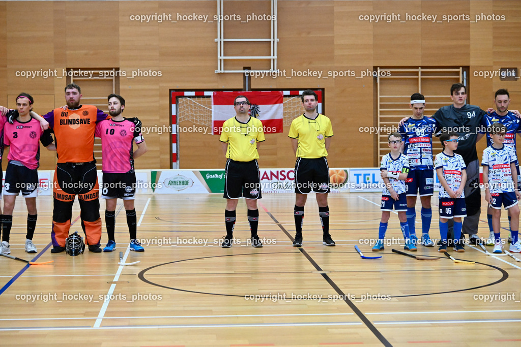VSV Unihockey vs. Wiener Floorballferein 6.4.2024 | Alexander Gruber, Christoph Gruber, Referees, VSV Unihockey vs. Wiener Floorballferein 6.4.2024, VSV Unihockey vs. Wiener Floorballferein  am 06.04.2024 in Villach (Ballspielhalle St. Martin), Austria, (Photo by Bernd Stefan)