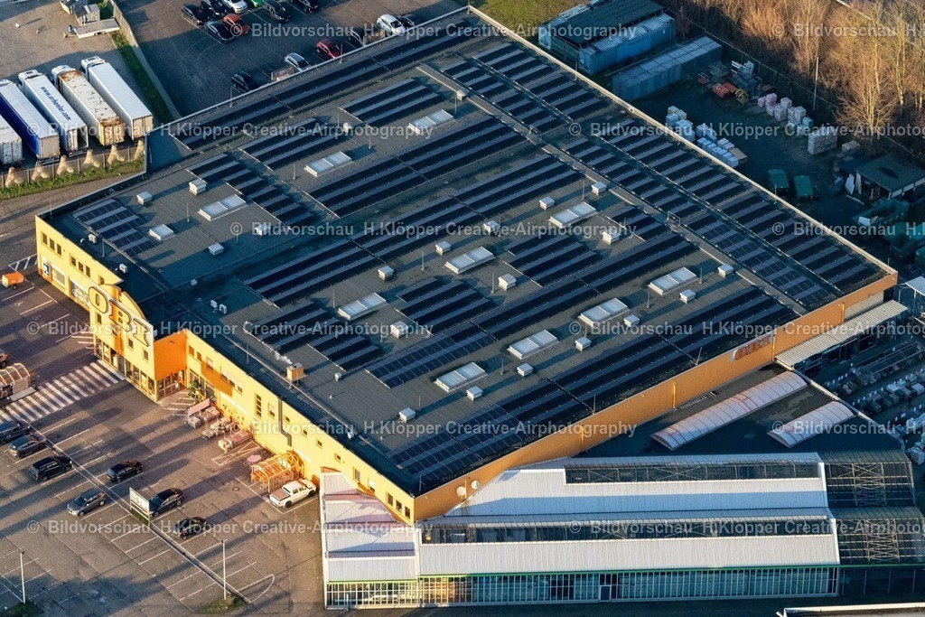 Luftbilder Nettetal-8080 | Luftbildfotografie Gebäude der Niederlassung des Baumarktes " Obi " an der Straße A61, An der Landwehr in Nettetal im Bundesland Nordrhein-Westfalen, Deutschland - Realisiert mit Pictrs.com