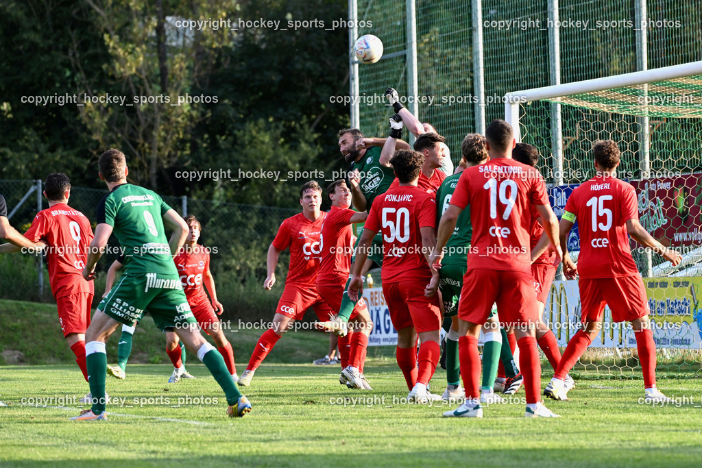 FC Lendorf vs. SC St.Veit | #9 Julian Brandstätter St.Veit, #9 Christian Kautz FC Lendorf, #20 Fabian Christian Gangl St.Veit, #50 Davor Ponjavic St.Veit, #1 Rene Arno Robitsch St.Veit, #19 Julian Salentinig St.Veit, #15 Philipp Höberl St.Veit, #17 Mario Zagler FC Lendorf, FC Lendorf vs. SC St.Veit, FC Lendorf vs. SC St.Veit am 17.08.2024 in Lendorf (Thomas Morgenstern-Arena), Austria, (Photo by Bernd Stefan)
