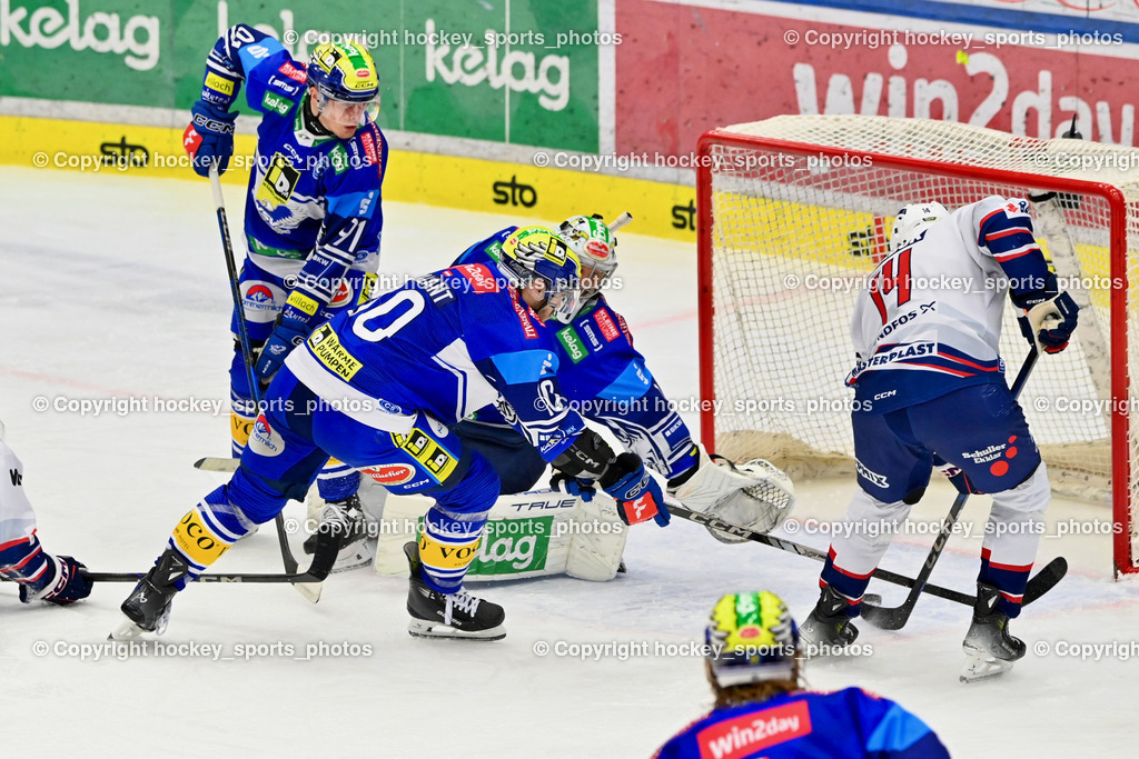 EC IDM WÄRMEPUMPEN VSV vs. HYDRO FEHERVAR AV 19 | Tor Hydro Fehervar, #10 VALLANT Thomas EC VSV, #1 LAMOUREUX JEAN PHILIPPE EC VSV, #14 Sebok Balazs HYDRO FEHERVAR, #91 WETZL Niklas EC VSV, EC IDM WÄRMEPUMPEN VSV vs. HYDRO FEHERVAR AV 19, EC IDM WÄRMEPUMPEN VSV vs. HYDRO FEHERVAR AV 19 am 20.11.2024 in Villach (Stadthalle Villach), Austria, (Photo by Bernd Stefan)