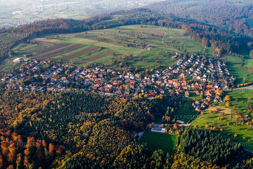 Luftbild: Ortsansicht aus Südwesten im Ortsteil Schluttenbach in Ettlingen im Bundesland Baden-Württemberg in Deutschland. Foto: IMG_14044.jpg vom 11.10.2008 durch Werner Riehm/FLY-FOTO.de