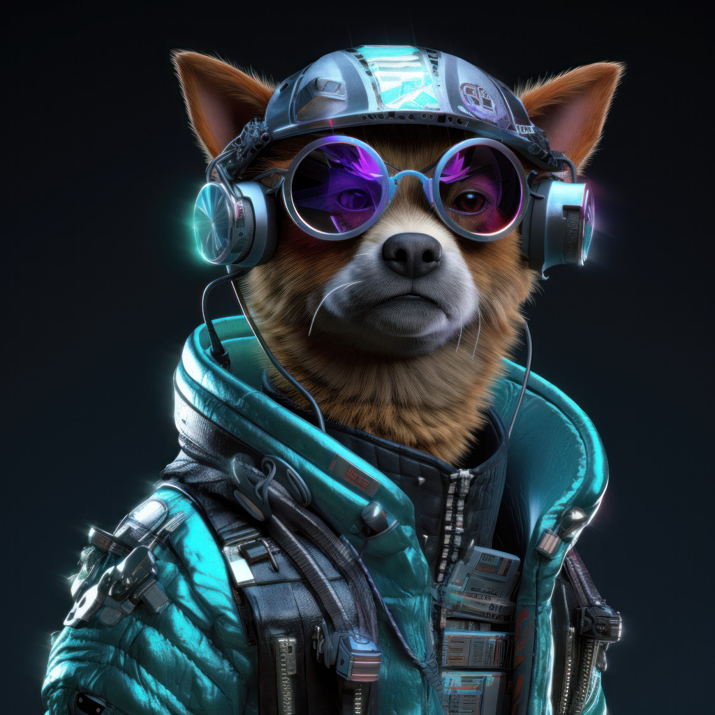 2308053 - Cyberpunk Hund II | Bestellen Sie dieses lustige Tiermotiv als hochwertigen Kunstdruck auf Leinwand, Acrylglas, Dibond oder als Poster.