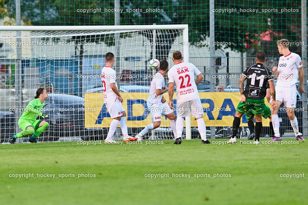 SAK Klagenfurt vs. FC Gleisdorf 09 2.9.2022 | Tor FC Gleisdorf, #1 Aric Leon Haimburger, #23 Marko Mitrovic, #22 Darijo Biscan, #11 Thomas Wotolen, #5 Matic Pavlic
