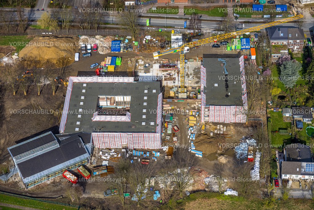 Dinslaken240308639 | Luftbild, Baustelle mit Baukran am Gustav-Heinemann-Schulzentrum Campus-Süd Realschule, Hiesfeld, Dinslaken, Nordrhein-Westfalen, Deutschland