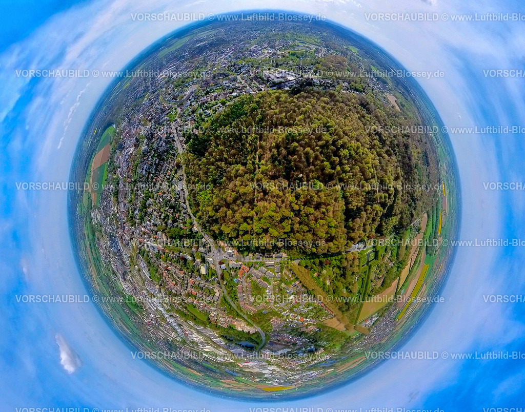 Kleve240490033KleverStadtwald | Luftbild, Klever Wald und Stadtgebiet, Erdkugel, Fisheye Aufnahme, Fischaugen Aufnahme, 360 Grad Aufnahme, tiny world, little planet, fisheye Bild, Kleve, Niederrhein, Nordrhein-Westfalen, Deutschland