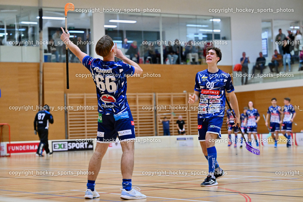 VSV Unihockey vs. SZPK Floorball 4.11.2023 | Jubel VSV Unihockey Mannschaft, #66 Jakob Rainer, #20 David Gredler