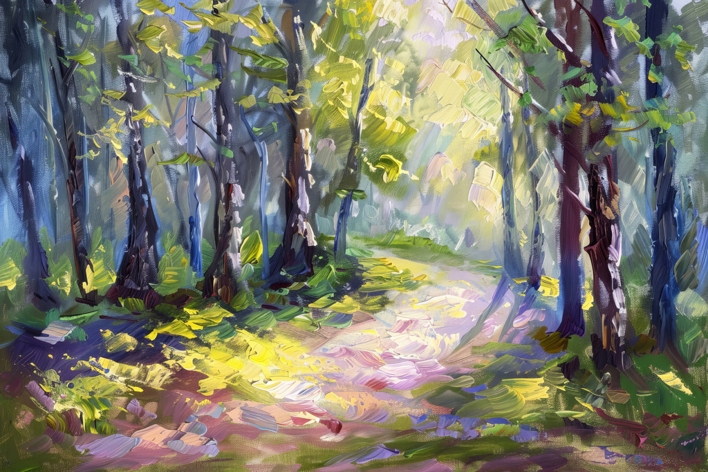 2404014 - Frühling im Wald | Ein Wald im Frühling im Stil eines impressionistischen Gemäldes.