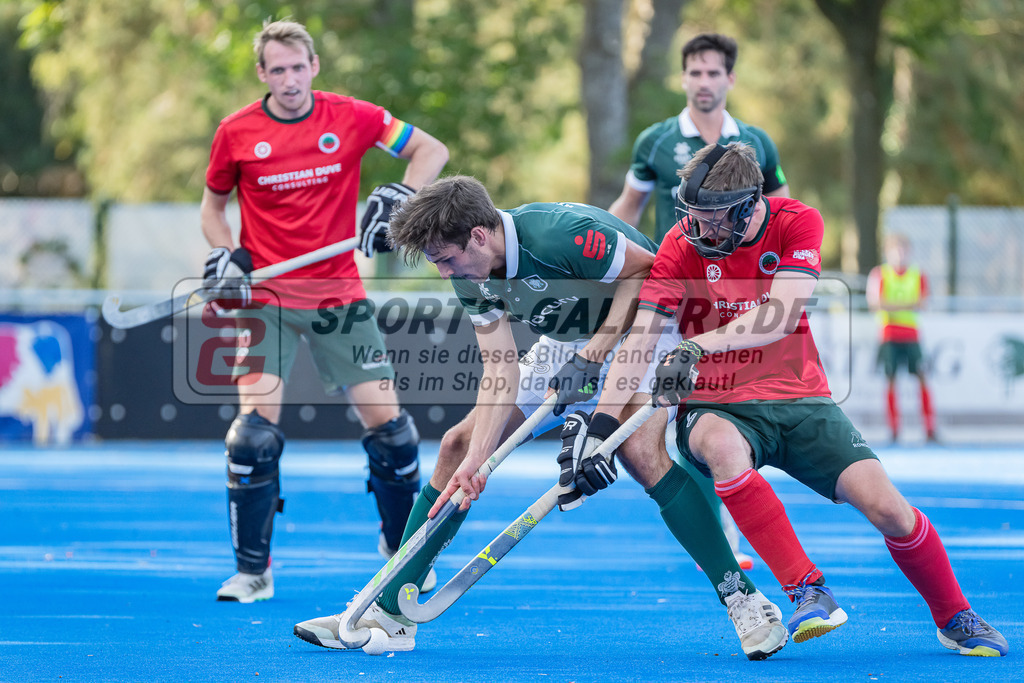 HK_20231007_105256 | 1.Bundesliga Herren Crefelder HTC - Uhlenhorst Mülheim am 7.10.2023 CHTC, Krefeld , Jonas Seidemann ( Uhlenhorst Mülheim #22 ) , Breucker Julius ( Crefelder HTC #2 )