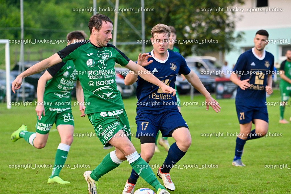 ATUS Velden vs. FC Lendorf | #12 Felix Helmut Hutter FC Lendorf, #17 Lukas Perdacher ATUS Velden, ATUS Velden vs. FC Lendorf, ATUS Velden vs. FC Lendorf am 07.06.2024 in St. Egyden (Sportplatz St. Egyden), Austria, (Photo by Bernd Stefan)