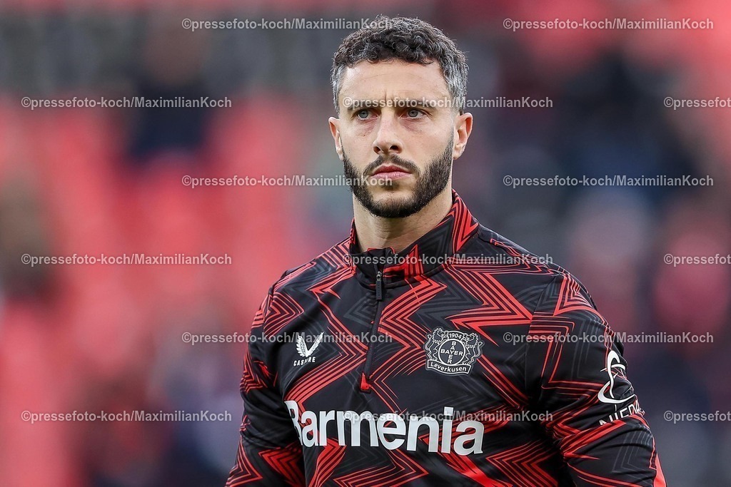 Lev02022502120 | 02.02.2025, Fußball, Bayer 04 Leverkusen - TSG 1899 Hoffenheim, 1. Fußball Bundesliga, 20. Spieltag, BayArena, Saison 2024 2025: Mario Hermoso Canseco (Bayer04 Leverkusen #5)DFB regulations prohibit any use of photographs as image sequences and or quasi-video.
