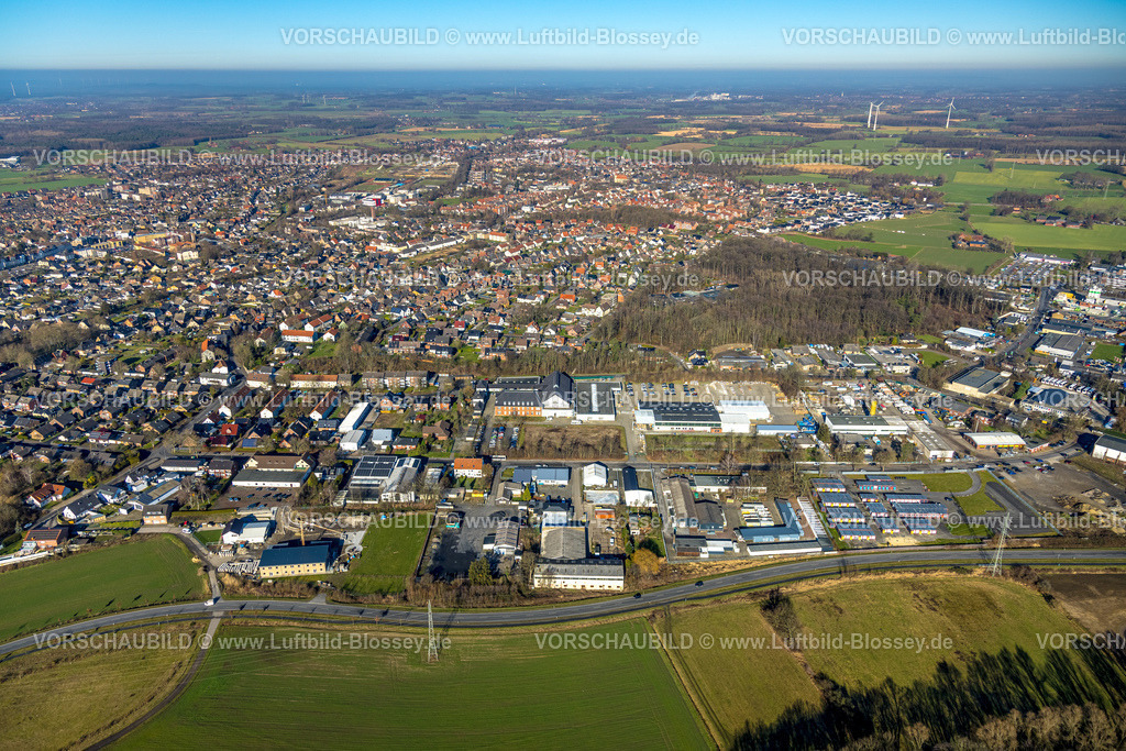 Selm230205473 | Luftbild, Gewerbegebiet, Interhydraulik Hydraulik-Komponenten GmbH, Am Buddenberg, Freifläche, Ortsansicht Selm, Münsterland, Nordrhein-Westfalen, Deutschland