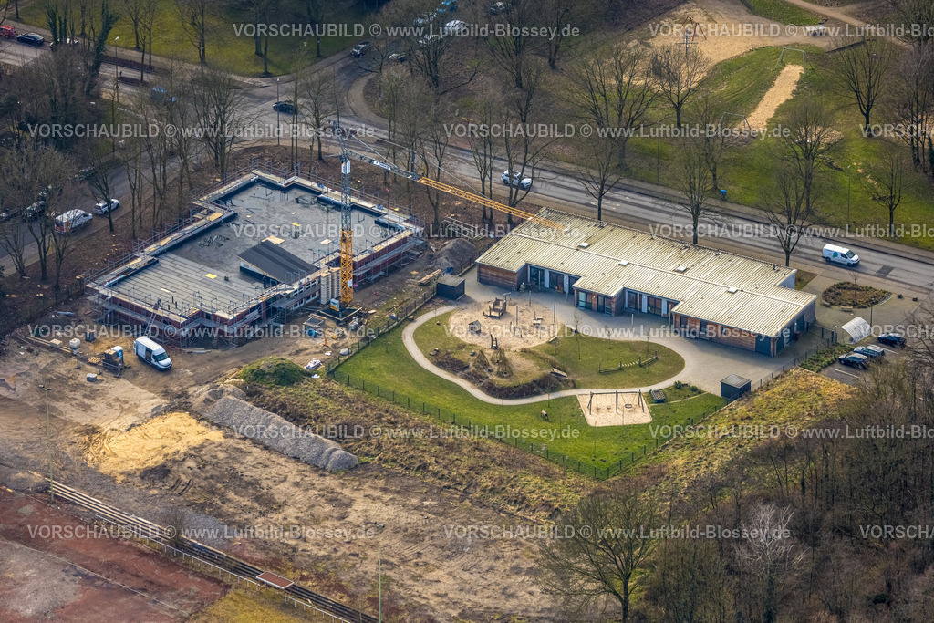 Gladbeck250201828 | Luftbild, Städt. Kita Berliner Straße Kindergarten, Baustelle mit Neubau Kindergarten an der Berliner Straße Ecke Entfieldstraße, Rentfort, Gladbeck, Ruhrgebiet, Nordrhein-Westfalen, Deutschland