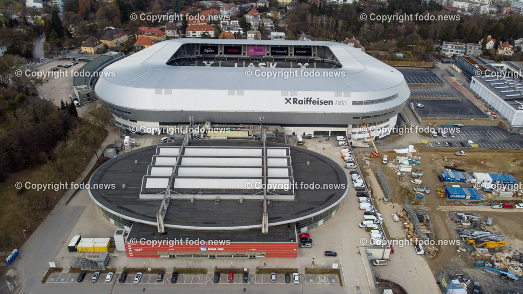 Raiffeisen Arena Linz_ 20.02.2023-3 | 20.02.2023, Raiffeisenarena Linz, AUT, im Bild Raiffeisen Arena Linz, Drohne, Stadion