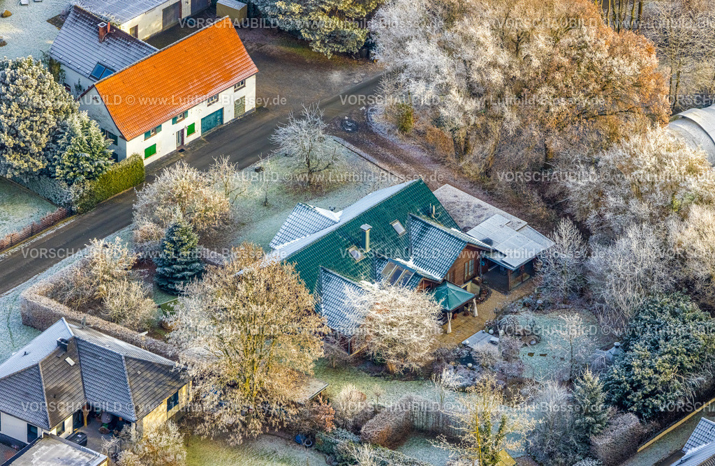 Hamm221201073Koegel | Luftbild, Wohnhaus in winterlicher Landschaft, Goldbrinkstraße, Rhynern, Hamm, Ruhrgebiet, Nordrhein-Westfalen, Deutschland