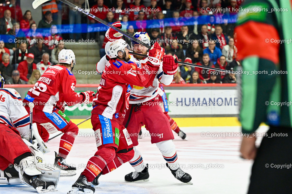 EC KAC vs. EC Red Bull Salzburb | #17 Pastujov Nick EC KAC, #22 Robertson Dennis Eamon EC RED BULL SALZBURG,  EC KAC vs. EC Red Bull Salzburb, EC KAC vs. EC Red Bull Salzburb am 04.04.2025 in Klagenfurt (Heidi Horten Arena), Austria, (Photo by Bernd Stefan)