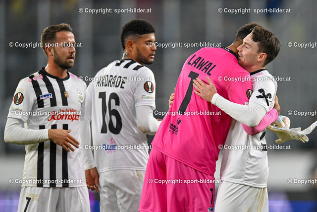 AUT, Fussball Europaleague LASK Linz (AUT) vs R.U. Saint-Gilloise (BEL) | 09.11.2023, Oberoesterreich Arena Linz, AUT, Europaleague LASK Linz (AUT) R.U. Saint-Gilloise (BEL), im Bild Jubel Spieler Lask Linz (Lask), Rene Renner (Lask), Andres Alberto Andrade Cedeno (Lask), Tobias Okiki Lawal (Lask), Florian Flecker (Lask)


// Europaleague Match, LASK Linz (AUT) vs R.U. Saint-Gilloise (BEL) in Linz, Austria on 2023/11/09
