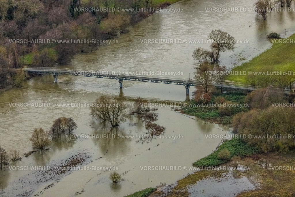 Witten231201986Ruhr | Luftbild, Ruhrhochwasser, Weihnachtshochwasser 2023, Fluss Ruhr tritt nach starken Regenfällen über die Ufer, Überschwemmungsgebiet an der Nachtigallbrücke, Bäume im Wasser, Witten, Ruhrgebiet, Nordrhein-Westfalen, Deutschland