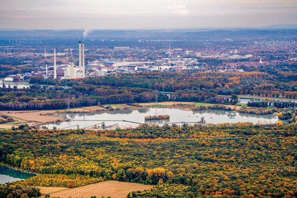 Luftbild: Kieswerk Baggersee in Hagenbach im Bundesland Rheinland-Pfalz in Deutschland. Foto: IMG_13833.jpg vom 08.10.2008 durch Werner Riehm/FLY-FOTO.de