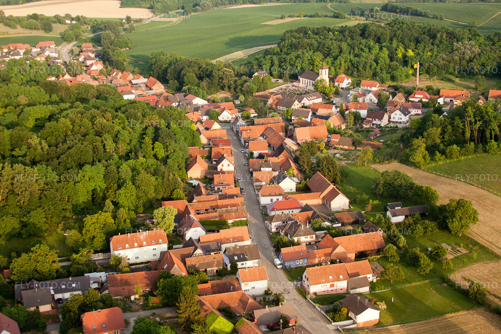 Aerial view: View of the town in Neewiller-près-Lauterbourg in the state Bas-Rhin, France.Photo: IMG_30638.jpg taken on 07/09/2010 by Werner Riehm/FLY-FOTO.comResolution of the original: 4752 x 3168 px