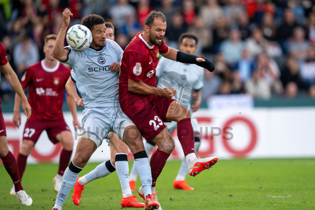 SG Sonnenhof Großaspach vs. Arminia Bielefeld, Fussball, DFB-Pokal, 1. Runde, 22.08.2026 | Fabian Eisele (SG Sonnenhof Großaspach, #23),SG Sonnenhof Großaspach vs. Arminia Bielefeld, Fussball, DFB-Pokal, 1. Runde, 22.08.2026,DFB regulations prohibit any use of photographs as image sequences and/or quasi-video