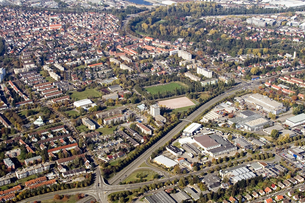 Luftbild: Karlsruhe Daxlanden im Ortsteil Daxlanden in Karlsruhe im Bundesland Baden-Württemberg in Deutschland. Foto: IMG_8686.jpg vom 14.10.2007 durch Werner Riehm/FLY-FOTO.de