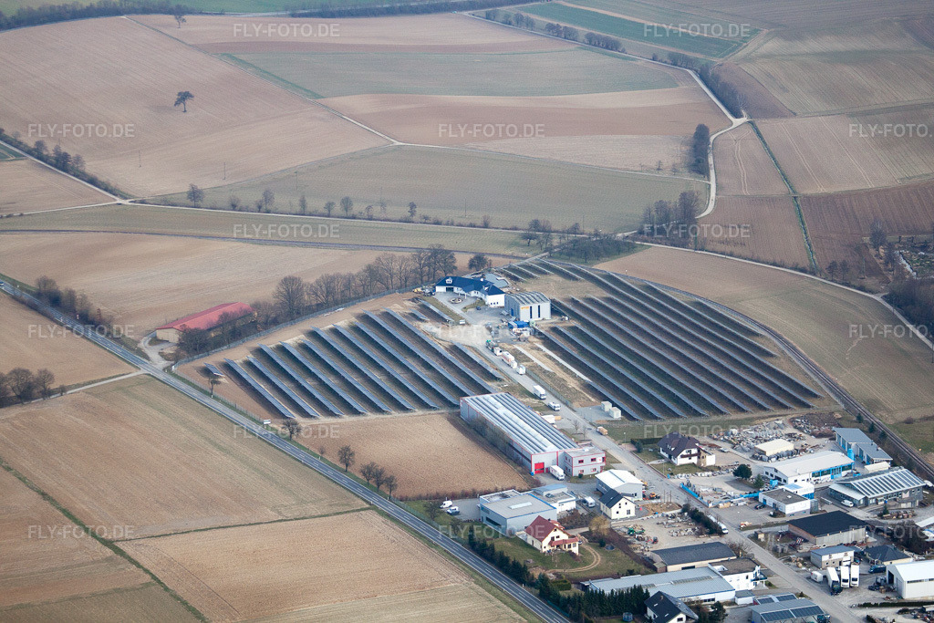 Luftbild: PV-Acker im Ortsteil Obergimpern in Bad Rappenau im Bundesland Baden-Württemberg in Deutschland. Foto: IMG_38182.jpg vom 12.03.2011 durch Werner Riehm/FLY-FOTO.de