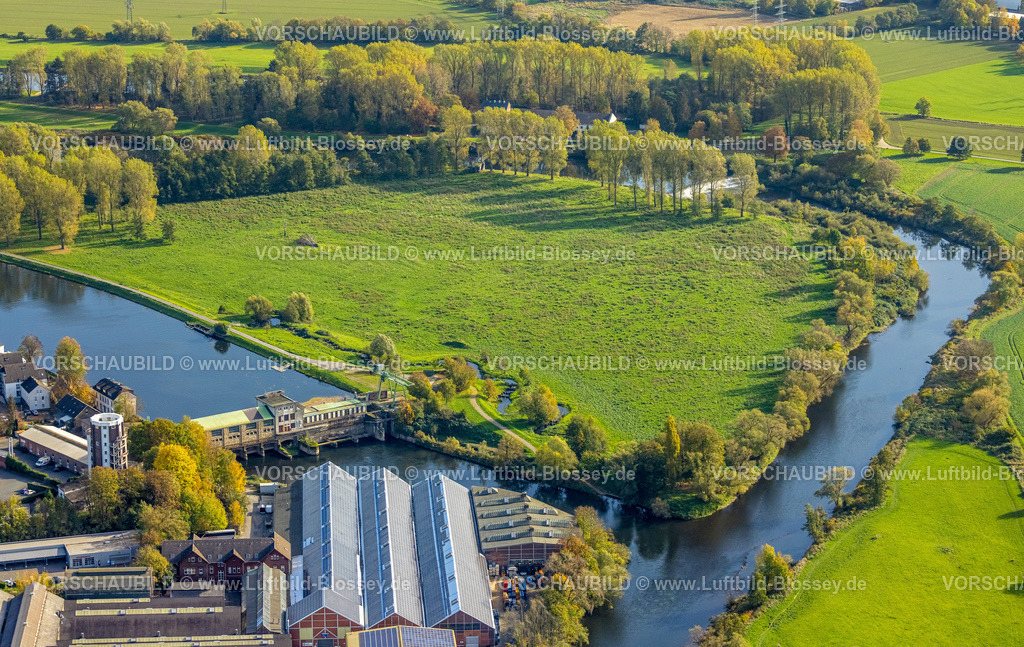 Wetter221017209 | Luftbild, Kraftwerk Harkort Wehr, Fluss Ruhr Obergraben, Fischtreppe, Wetter, Ruhrgebiet, Nordrhein-Westfalen, Deutschland
