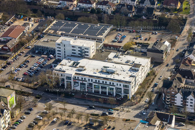 Gladbeck250201696 | Luftbild, Einkaufszentrum Glückauf Center Gladbeck und Parkplätze, Parkhaus und Aldi Supermarkt mit Solardach, Gladbeck, Ruhrgebiet, Nordrhein-Westfalen, Deutschland