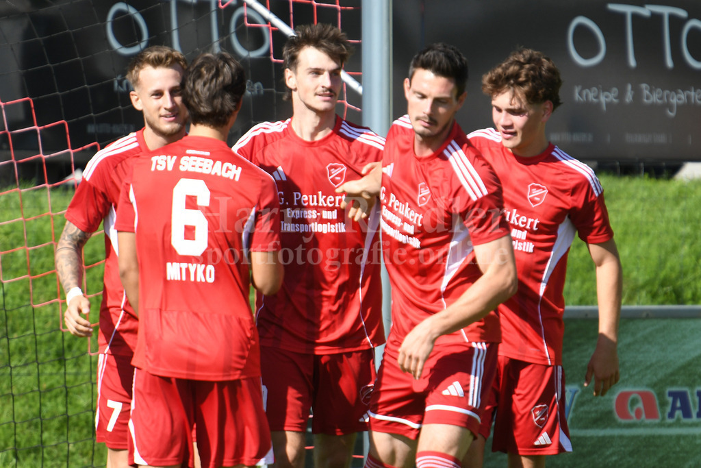 TSV Seebach : FC AmbergSpVgg GW Deggendorf : TSV Karpfham | Torjubel bei Seebach: Torschütze Günther Denk (TSV Seebach #9) in der Bildmitte mit seinem ersten Doppelpack fpr Seebach - Realisiert mit Pictrs.com