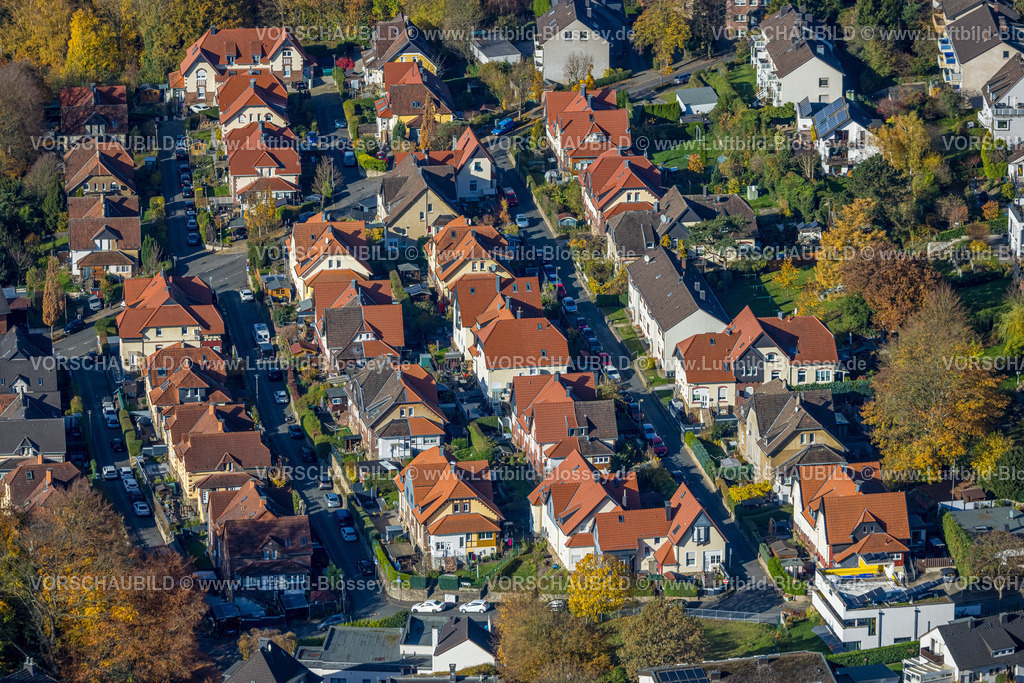 Wetter251104277 | Luftbild, Wohnsiedlung Stuckenholzhöhe Alt Wetter, Baudenkmal mit roten Dächern zwischen Bergstraße, Blankstraße, Bredtstraße, Trappenstraße und Stuckenholzstraße, Wetter, Ruhrgebiet, Nordrhein-Westfalen, Deutschland