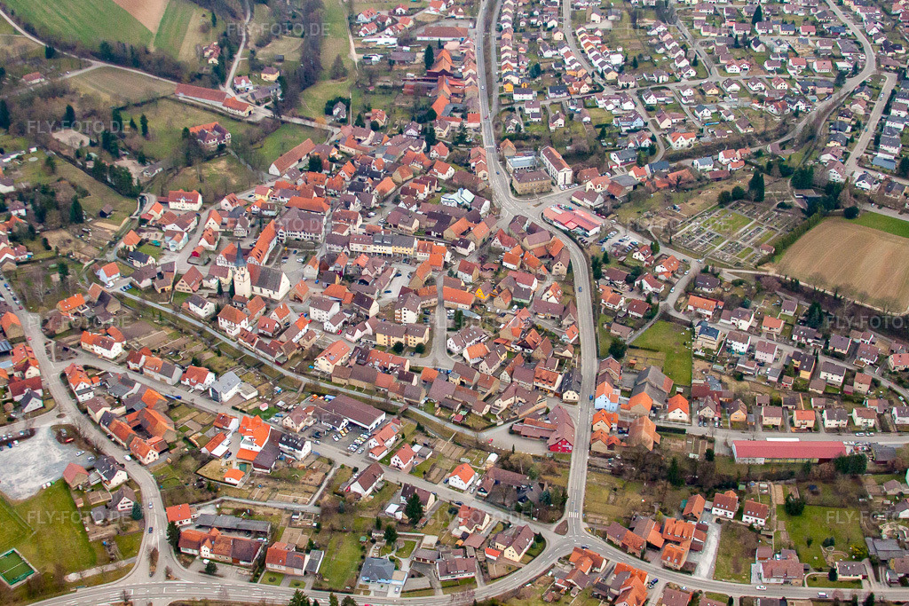 Luftbild: Dorfansicht in Kürnbach im Bundesland Baden-Württemberg in Deutschland. Foto: IMG_38243.jpg vom 12.03.2011 durch Werner Riehm/FLY-FOTO.de