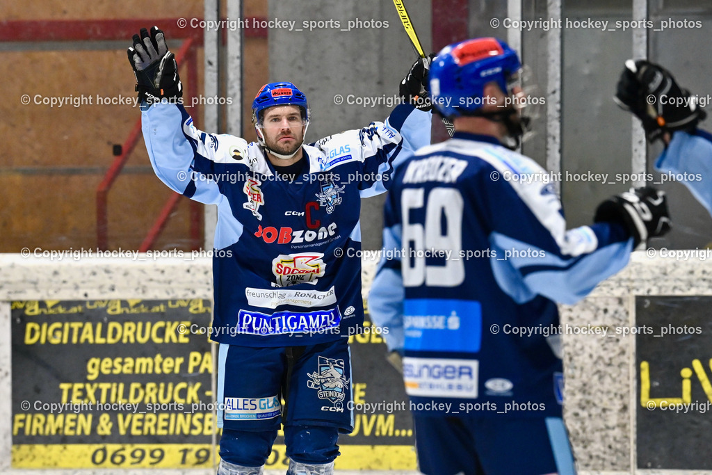 EC Hornets Spittal vs. ESC Steindorf 23.2.2024 | Jubel ESC Steindorf, #57 Wilfan Franz ESC Steindorf, EC Hornets Spittal vs. ESC Steindorf 23.2.2024, EC Hornets Spittal vs. ESC Steindorf 23.2.2024 am 23.02.2024 in Spittal an der Drau (Eissportzentrum Spittal), Austria, (Photo by Bernd Stefan)