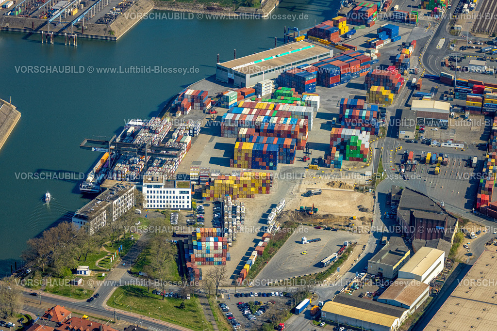 Duisburg250402215DuisPort | Luftbild, Containerhafen, duisport Duisburger Hafen AG Hauptverwaltung, Ruhrort, Duisburg, Ruhrgebiet, Nordrhein-Westfalen, Deutschland