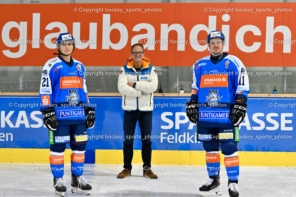 ESC Steindorf Sparkasse Feldkirchen Shooting | #21 WALDER PATRIK, Gerhard Schreilechner Sparkasse Feldkirchen, #11 Luka Kalan, ESC Steindorf Sparkasse Feldkirchen Shooting, ESC Steindorf Sparkasse Feldkirchen Shooting am 24.10.2025 in Steindorf (Ossiachersee Halle), Austria, (Photo by Bernd Stefan)