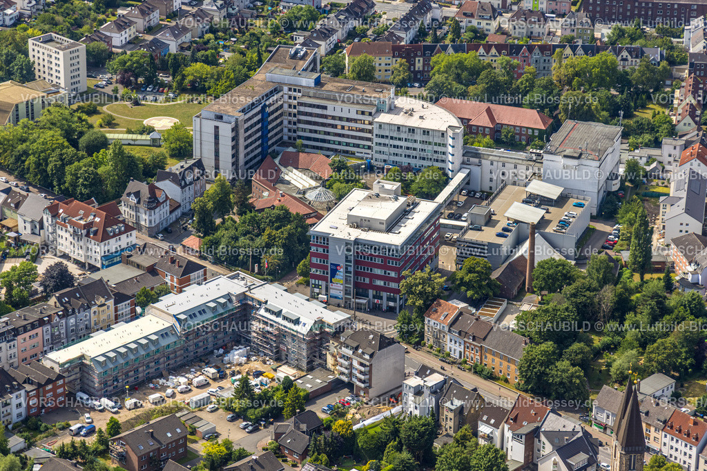 Hamm250700730Mitte | Luftbild, Seniorencampus Baustelle mit Neubau und Fassadengerüst, Werler Straße gegenüber EVK evang. Krankenhaus, Mitte, Hamm, Ruhrgebiet, Nordrhein-Westfalen, Deutschland