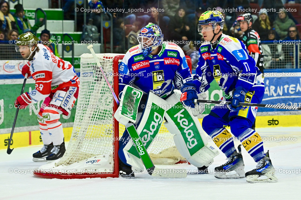 EC IDM WÄRMEPUMPEN VSV vs. HCB Südtirol Alperia | #17 Arturs Kulda EC VSV, #35 Joe Cannata EC VSV, #29 Shane Gersich HCB Südtirol Alperia, EC IDM WÄRMEPUMPEN VSV vs. HCB Südtirol Alperia, EC IDM WÄRMEPUMPEN VSV vs. HCB Südtirol Alperia am 28.12.2025 in Villach (Stadthalle Villach), Austria, (Photo by Bernd Stefan)