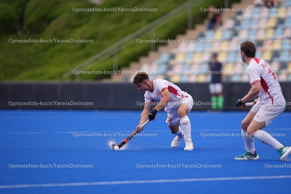 xydrx08082501019 | 08.08.2025, xydrx, Herren EuroHockey Championship 2025, Gruppenphase, Gruppe B, England - Polen, Sparkassenpark Mönchengladbach: Conor Williamson (Englische Feldhockey Nationalmannschaft #30)