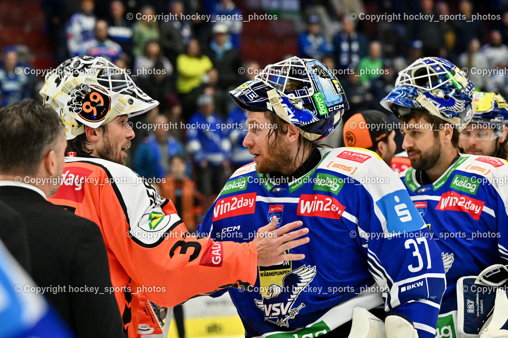 EC IDM WÄRMEPUMPEN VSV vs. MOSER MEDICAL GRAZ99ERS | #33 Maxime Lagacé Graz 99ers, #37 René Swette EC VSV, #35 Joe Cannata EC VSV, EC IDM WÄRMEPUMPEN VSV vs. MOSER MEDICAL GRAZ99ERS, EC IDM WÄRMEPUMPEN VSV vs. MOSER MEDICAL GRAZ99ERS am 17.03.2026 in Villach (Stadthalle Villach), Austria, (Photo by Bernd Stefan)