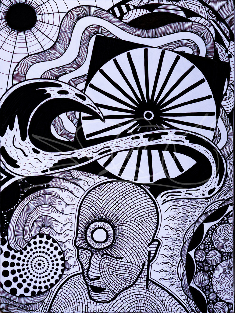 Meditation | Mit Fineliner auf Papier - Realisiert mit Pictrs.com