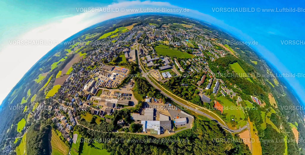Sprockhoevel240890625Niedersprockhoevel-Umgehung | Luftbild, Kreisverkehr Hauptstraße an der Glückauf-Allee Trasse mit Neubau der Umgehungsstraße L70n zur Haßlinghauser Straße mit Kreisverkehr, Mathilde-Anneke-Schule, Erdkugel, Fisheye Aufnahme, Fischaugen Aufnahme, 360 Grad Aufnahme, tiny world, little planet, fisheye Bild, Niedersprockhövel, Sprockhövel, Ruhrgebiet, Nordrhein-Westfalen, Deutschland