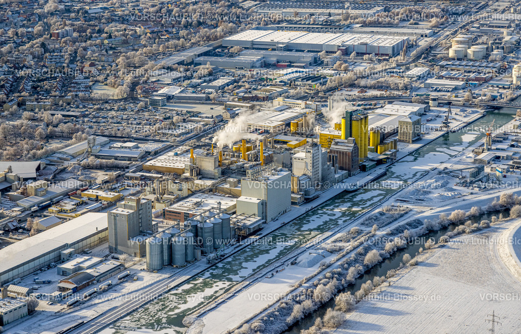 Hamm221202813 | Luftbild, Winterlicher Hafen Hamm, vereister Fluss Lippe und Datteln-Hamm-Kanal, Mitte, Hamm, Ruhrgebiet, Nordrhein-Westfalen, Deutschland