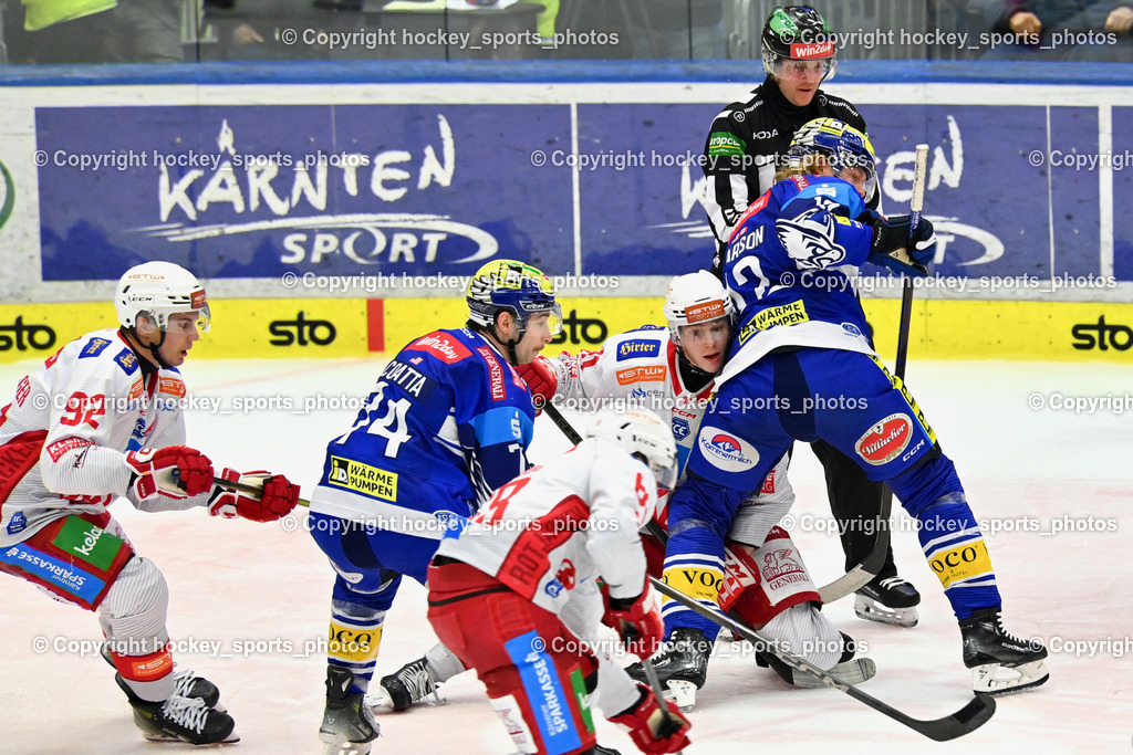 EC IDM Wärmepumpen VSV vs. EC KAC  | #92 Unterweger Clemens EC KAC, #74 COATTA Max EC VSV, #12 Pearson Chase EC VSV, #81 van Ee Finn EC KAC, EC IDM Wärmepumpen VSV vs. EC KAC , EC IDM Wärmepumpen VSV vs. EC KAC  am 27.10.2024 in Villach (Stadthalle Villach), Austria, (Photo by Bernd Stefan)