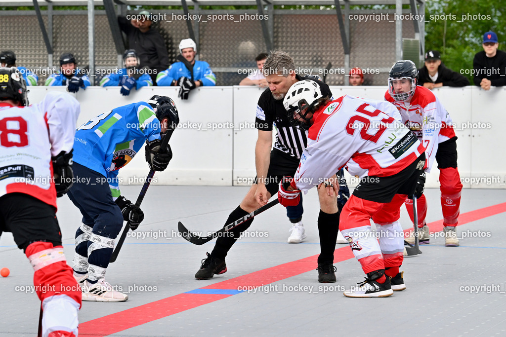 SV ASKÖ Ballhockey Villach vs. Ultras Spittal | Alois Steiner Referee, #25 Desenbekowitsch Nico HSC Zwa, SV ASKÖ Ballhockey Villach vs. Ultras Spittal, SV ASKÖ Ballhockey Villach vs. Ultras Spittal am 10.05.2026 in Villach (Alpen Arena ), Austria, (Photo by Bernd Stefan)