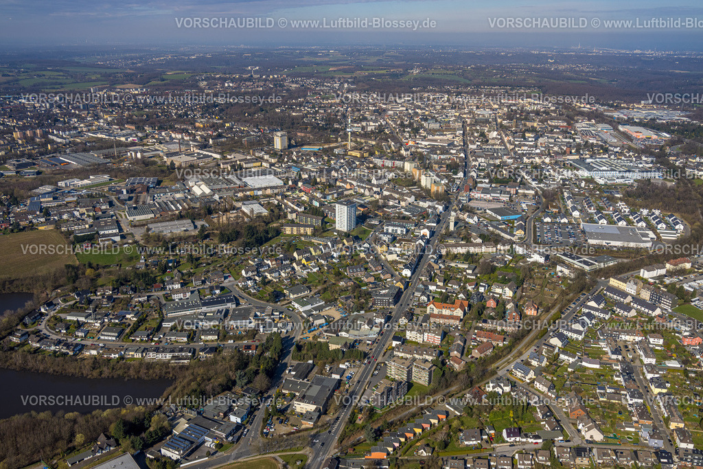 Velbert240301675 | Luftbild, City Ortsansicht mit Fernsicht und Wolken, Friedrich-Ebert-Straße, Velbert, Ruhrgebiet, Nordrhein-Westfalen, Deutschland
