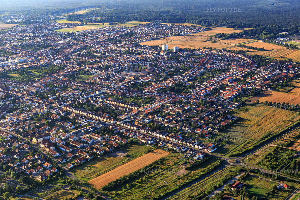 Luftbild: Stadtansicht aus Nordwesten in Haßloch im Bundesland Rheinland-Pfalz in Deutschland. Foto: IMG_091647.jpg vom 10.07.2016 durch Werner Riehm/FLY-FOTO.de