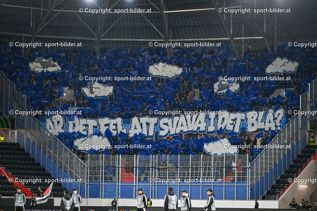 AUT, Fussball UEFA Conference League MD1, LASK (AUT) vs Djurgardens IF (SWE) | 03.10.2024, Oberoesterreich Arena Linz, AUT, UEFA Conference League MD1, LASK (AUT) vs Djurgardens IF (SWE), im Bild Fans of Djurgardens IF// UEFA Conference League MD1, LASK Linz (AUT) vs Djurgardens IF (SWE) in Linz, Austria on 2024/10/03