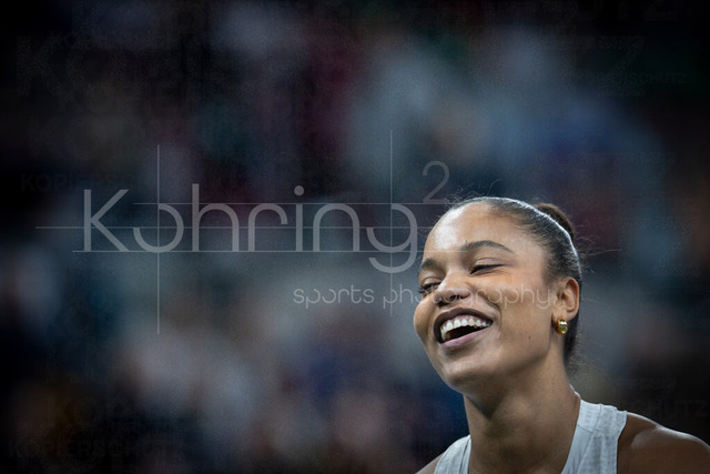 ISTAF Indoor; Duesseldorf, 24.01.2026 | DUESSELDORF, GERMANY - JANUARY 24: Yemisi Ogunleye (GER) smiles,  during the shot put of the ISTAF Indoor Dusseldorf at PSD Bank Dome on January 24, 2026 in Duesseldorf, Germany. 