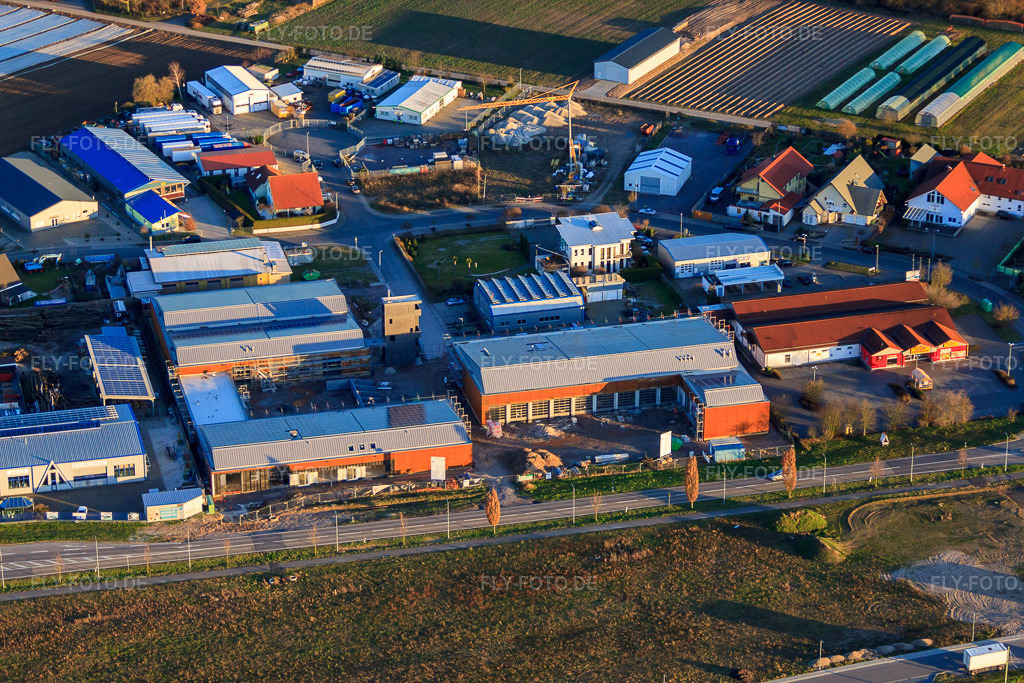 Luftbild: Gewerbegebiet Nordring mit NETTO und Feruerwache der Freiwillige Feuerwehr Rülzheim und Serr Wintergärten GmbH in Rülzheim im Bundesland Rheinland-Pfalz in Deutschland. Foto: IMG_62264.jpg vom 23.02.2014 durch Werner Riehm/FLY-FOTO.deWWW.RUELZHEIM.DE