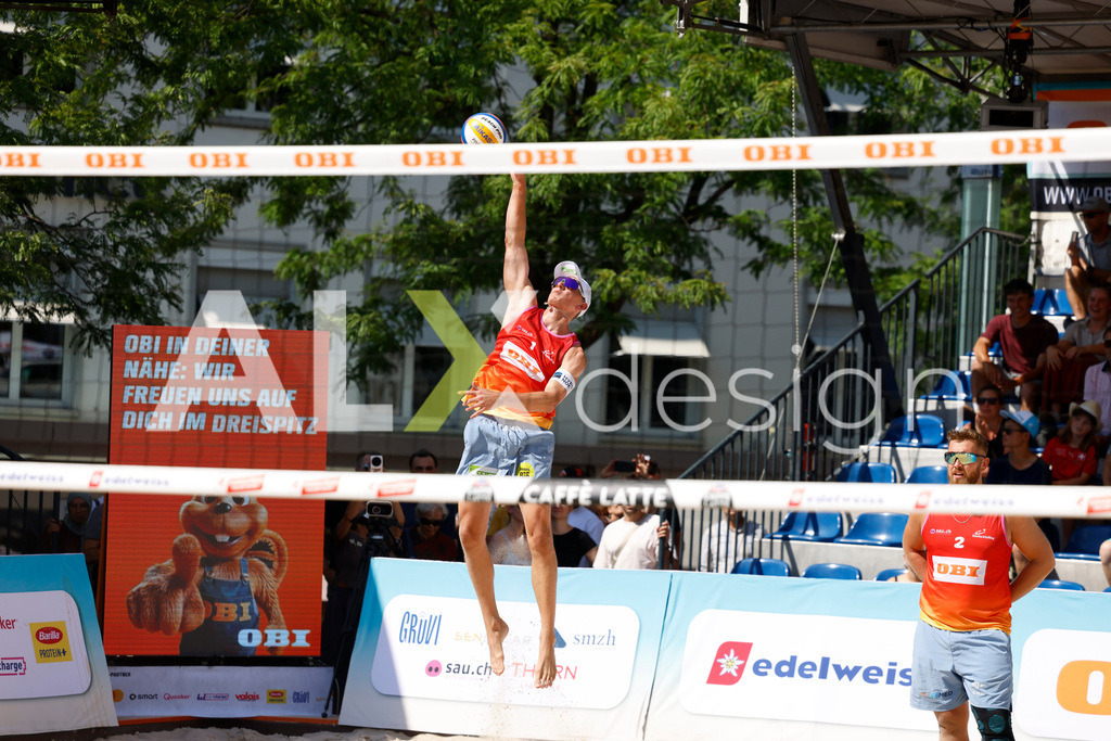 Obi BeachTour 2026 - Basel | BASEL, SWITZERLAND - JULY 18: LAURENZ LEITNER (AUT) during the Obi BeachTour 2026 match between HAGENBUCH / HAUSSENER (SUI) and LEITNER / KINDL (AUT) at Barfüsserplatz on July 18, 2026 in Basel, Switzerland. - Realisiert mit Pictrs.com